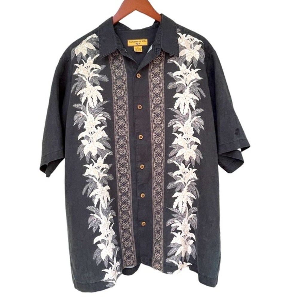Caribbean Joe‎ 100% Linen Hawaiian Aloha Shirt Short Sleeve Button Down Size XL